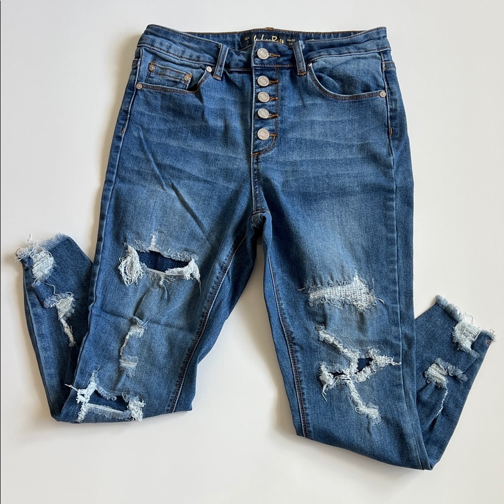 Indigo Rein Distressed Blue Cropped Jeans